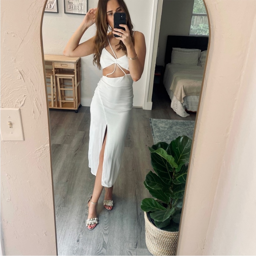 Zara White Cutout Midi Dress with Front Slit